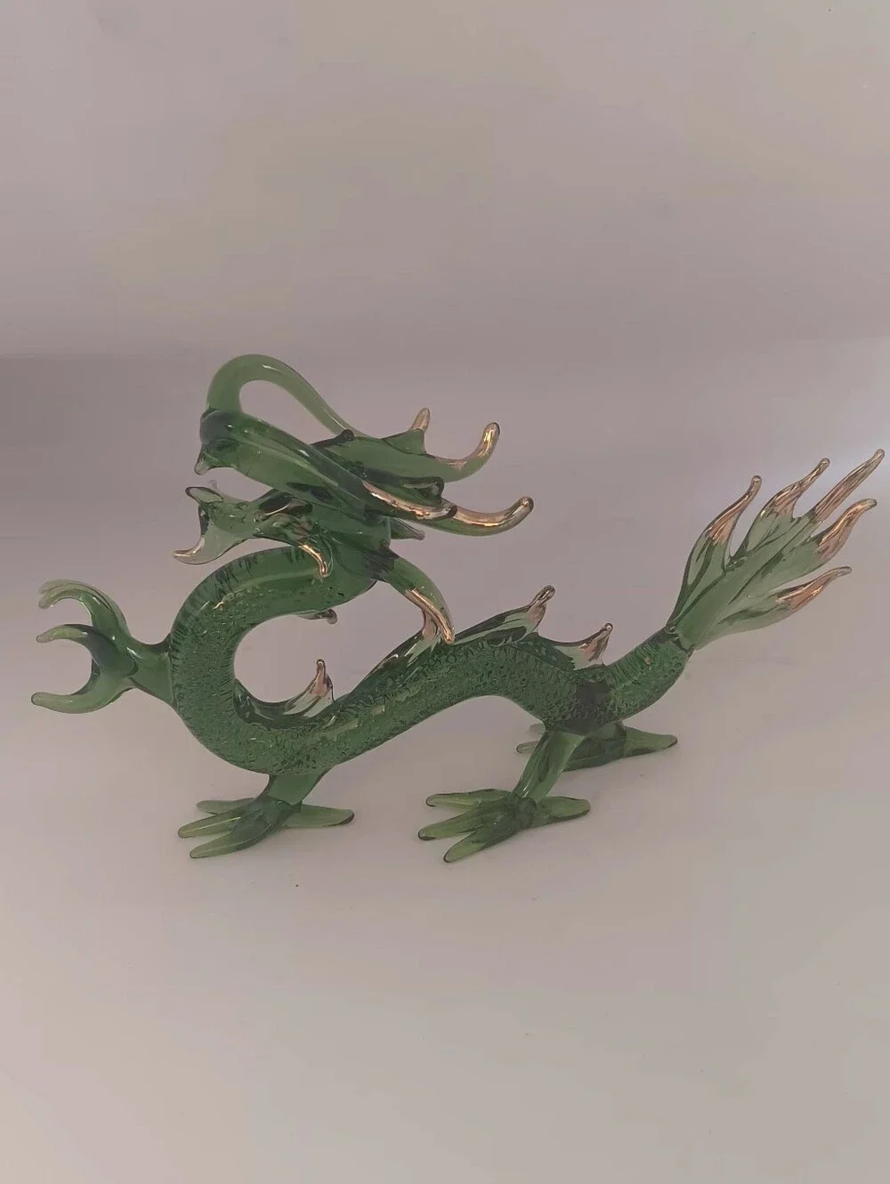 Green Glass Dragon Figurine - Decorative Reptile Accent